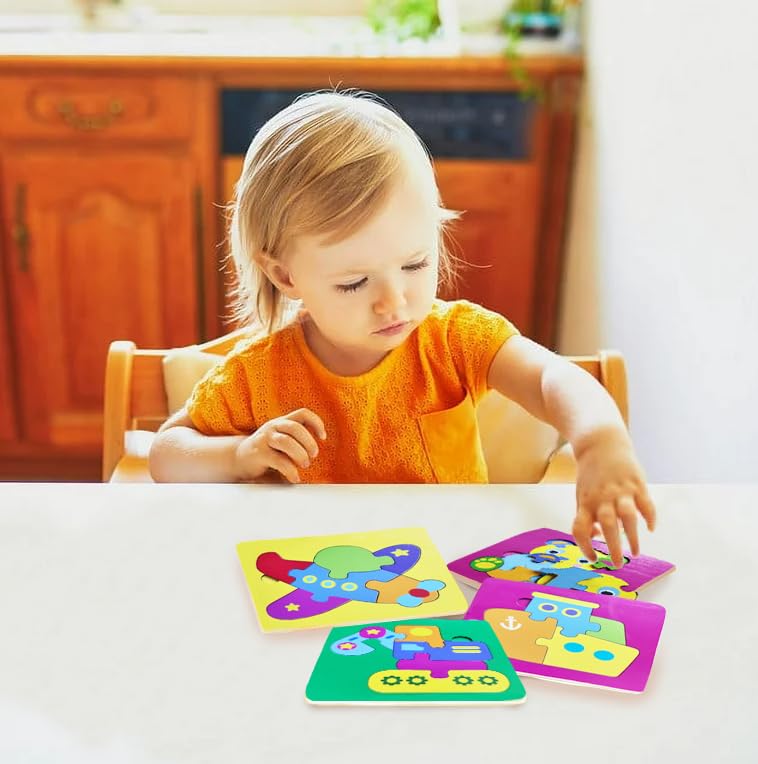 Fiddlys Cute Wooden Toddler Jigsaw Puzzles for Infants & Kids, Eco Friendly Child Kid Montessori Stem Travel Toy