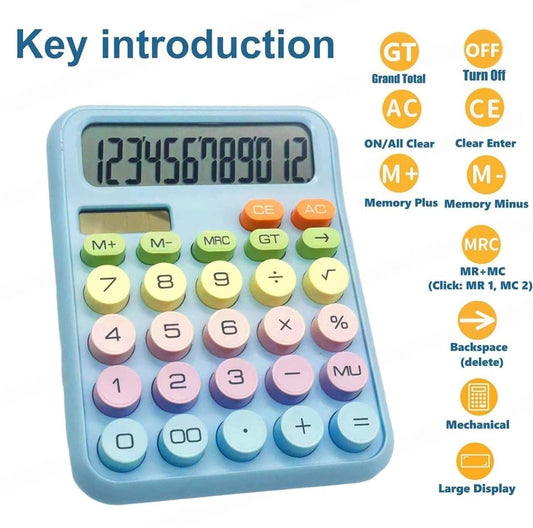 Fiddlys Cute Desktop Calculator 12 Digit Large Display Solar & Battery Dual Power Big Button Electronic Calculator for Office, School & Students Colorful Desk Calculator