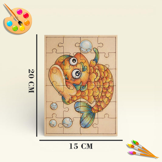Fiddlys DIY Color Fill Wooden Jigsaw Puzzle Set for Kids (Age 4+) | 3-in-1 Paint-Your-Own Puzzle Collection | 24 Pieces Each Puzzle | Educational Toy