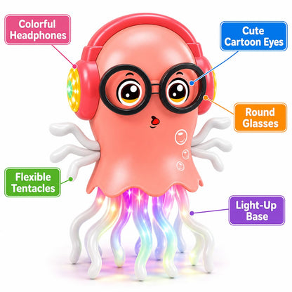 Fiddlys Electric Crawling Jellyfish Toy for Kids 3+, Musical Dancing Jellyfish with Colorful 3D Lights, Bump & Go 360° Movement, Battery Operated Toy, Birthday Gift for Boys & Girls