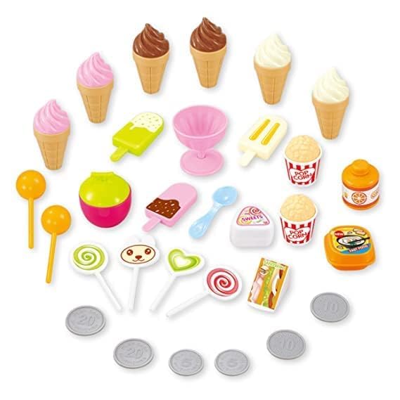Crusty Plastic Ice Cream Sweet Cart Role Play Toy Set for Baby Girls, Pink