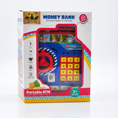 The Flyers Bay Electronic Money Bank & Portable ATM for Kids – Digital Piggy Bank Safe with Simulated Fingerprint Sensor, Password Protection, Lights & Music – Educational Coin & Cash Storage Toy