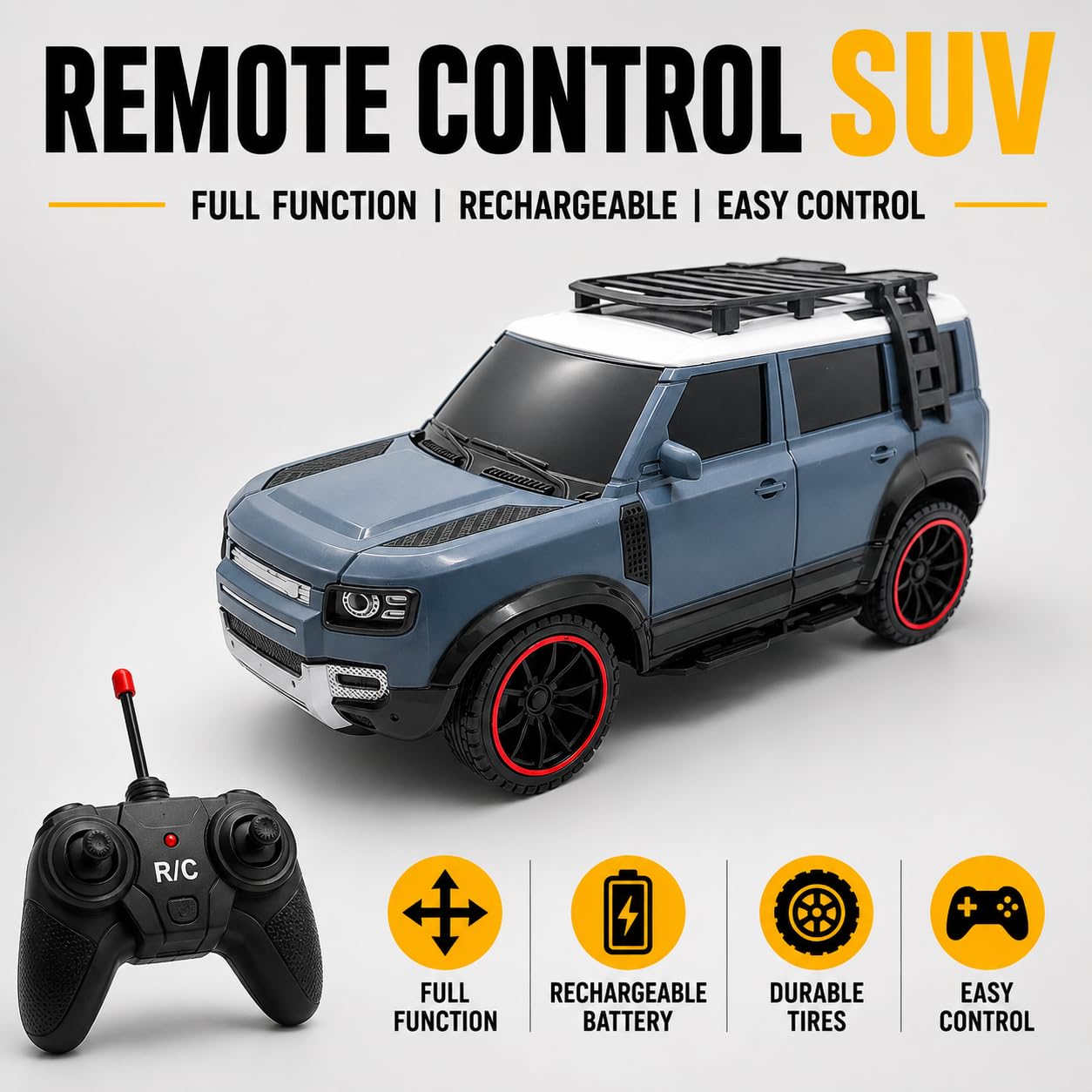 The Flyers Bay Remote Control SUV Car for Kids | Off-Road RC Car with Smoke Effects, Type-C Rechargeable Battery & Inbuilt Music (Arjan Vailly Song) | Toy for Boys & Girls 4+ (Blue)