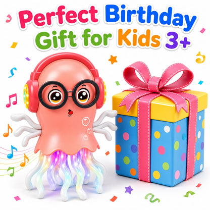 Fiddlys Electric Crawling Jellyfish Toy for Kids 3+, Musical Dancing Jellyfish with Colorful 3D Lights, Bump & Go 360° Movement, Battery Operated Toy, Birthday Gift for Boys & Girls