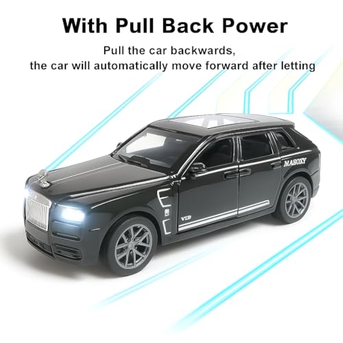 The Flyers Bay 1:32 Scale DieCast Metal Pull-Back Action Openable Doors Lights and Music Rolls-Royce Cullinan Premium Car Toy for Kids Realistic Miniature Model Gift 2+yrs Girls Boys (Black)