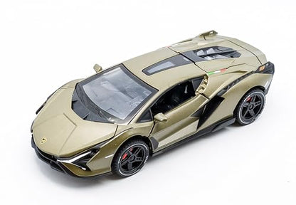 The Flyers Bay 1:32 Scale DieCast Metal Pull-Back Action Openable Doors Premium Car Toy for Kids Realistic Miniature Model Gift 2+yrs Girls Boys (Olive Green)