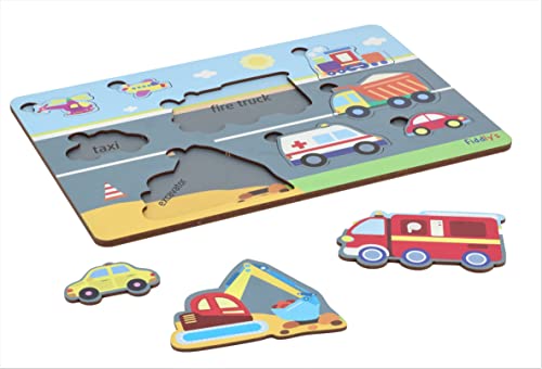 Fiddly's Wooden Learning Educational Puzzle for Kids & Children Age 4+ Double Layered Wooden Puzzles with Bright Front & Back Print(Vehicle)