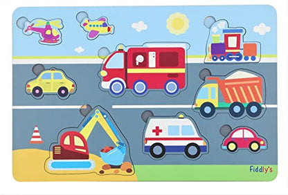 Fiddly's Wooden Learning Educational Puzzle for Kids & Children Age 4+ Double Layered Wooden Puzzles with Bright Front & Back Print(Vehicle)