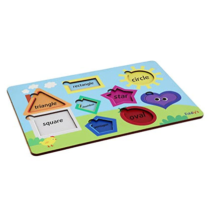Fiddlys Wooden Learning Educational Puzzle for Kids & Children Age 4+ Double Layered Wooden Puzzles with Bright Front & Back Print (Shapes)