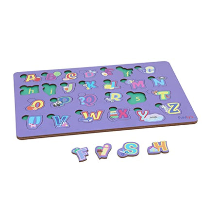 Fiddlys Wooden Learning Educational Puzzle for Kids & Children Age 4+ Double Layered Wooden Puzzles with Bright Front & Back Print (Alphabets & Numbers)