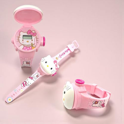 Fiddlys Kids Projection Watch Toy – Cartoon Digital Watch with 6 Image Projector, Adjustable Strap, Birthday Return Gift for Boys & Girls Age 3+ (Pink)