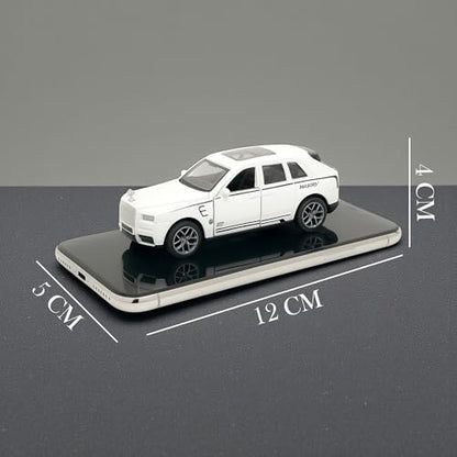 The Flyers Bay 1:32 Scale DieCast Metal Pull-Back Action Openable Doors Lights and Music Rolls-Royce Cullinan Premium Car Toy for Kids Realistic Miniature Model Gift 2+yrs Girls Boys (White)