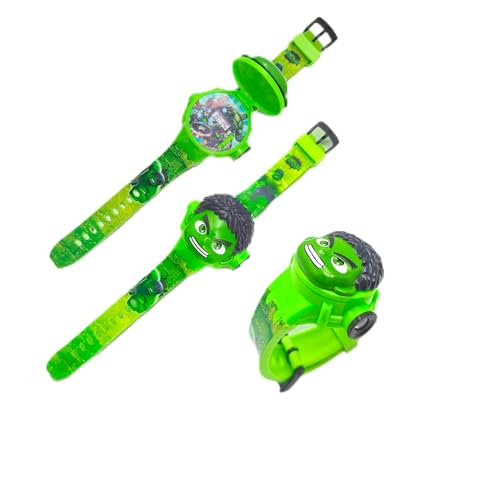 Fiddlys Kids Projection Watch Toy – Cartoon Digital Watch with 6 Image Projector, Adjustable Strap, Birthday Return Gift for Boys & Girls Age 3+ (Green)