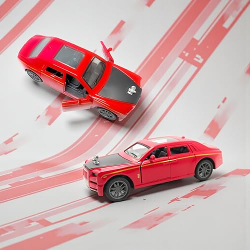 The Flyers Bay 1:32 Scale DieCast Metal Pull-Back Action Openable Doors, Lights and Music Rolls-Royce Phantom Premium Car Toy for Kids Realistic Miniature Model Gift 2+yrs Girls Boys Available (Red)
