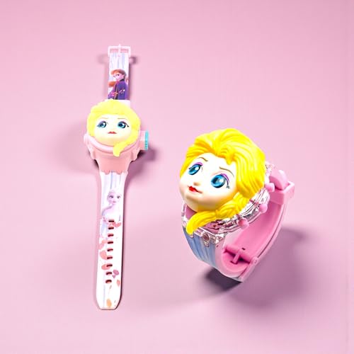 Fiddlys Kids Projection Watch Toy – Cartoon Digital Watch with 6 Image Projector, Adjustable Strap, Birthday Return Gift for Boys & Girls Age 3+ (Pink-Yellow)