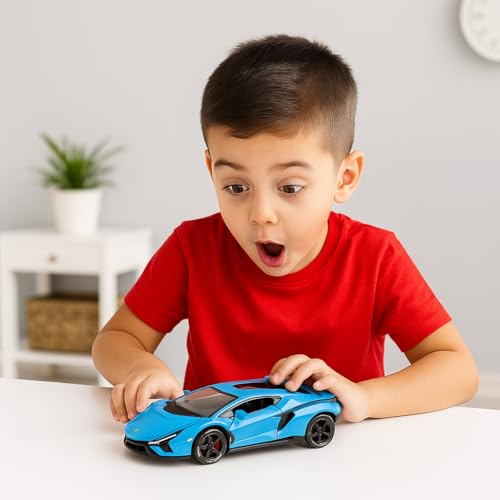 The Flyers Bay 1:32 Scale DieCast Metal Pull-Back Action Openable Doors Premium Car Toy for Kids Realistic Miniature Model Gift 2+yrs Girls Boys (Sky Blue)