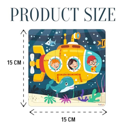 Fiddlys Wooden Jigsaw Puzzles for Kids & Children – 9 Pieces Each, Pack of 6|Double Layered Front & Back Print| Educational Toy for Boys & Girls Age 2 3 4 5 6 Year Old (Travel & Adventure)