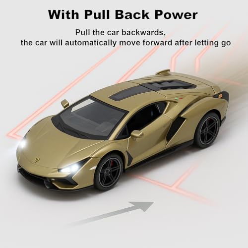 The Flyers Bay 1:32 Scale DieCast Metal Pull-Back Action Openable Doors Premium Car Toy for Kids Realistic Miniature Model Gift 2+yrs Girls Boys (Olive Green)