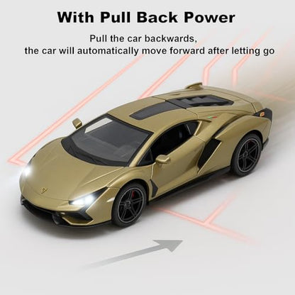 The Flyers Bay 1:32 Scale DieCast Metal Pull-Back Action Openable Doors Premium Car Toy for Kids Realistic Miniature Model Gift 2+yrs Girls Boys (Olive Green)