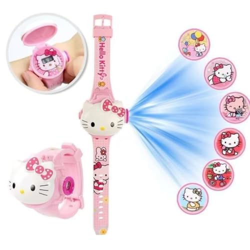 Fiddlys Kids Projection Watch Toy – Cartoon Digital Watch with 6 Image Projector, Adjustable Strap, Birthday Return Gift for Boys & Girls Age 3+ (Pink)