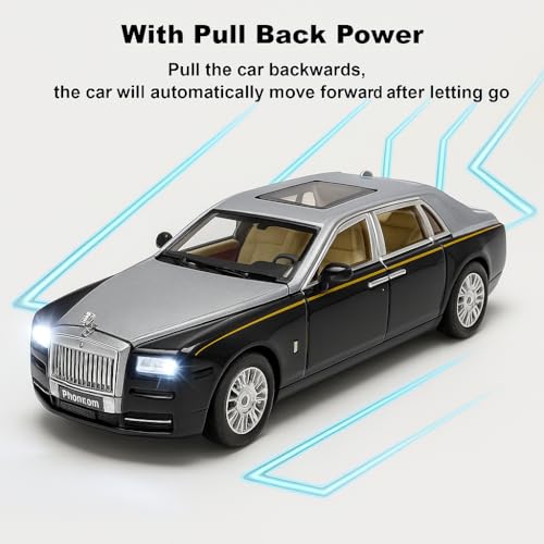 The Flyers Bay 1:32 Scale DieCast Metal Pull-Back Action Openable Doors Premium Rolls-Royce Car Toy for Kids Realistic Miniature Model Gift 2+yrs Girls Boys (Silver)