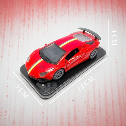 The Flyers Bay 1:32 Scale DieCast Metal Pull-Back Action Openable Doors Premium Car Toy for Kids Realistic Miniature Model Gift 2+yrs Girls Boys (Red)