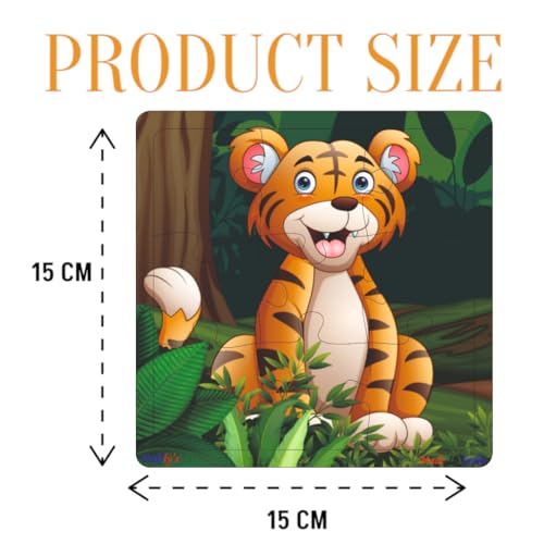 Fiddlys Wooden Jigsaw Puzzles for Kids & Children – 9 Pieces Each, Pack of 6|Double Layered Front & Back Print| Educational Toy for Boys & Girls Age 2 3 4 5 6 Year Old (Wild & Pets Animal)