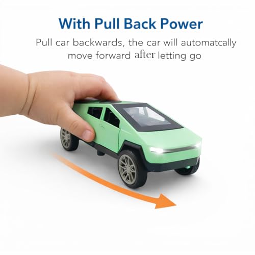 The Flyers Bay 1:32 Scale Die-Cast Metal Futuristic Pickup Truck Toy – with Lights, Sounds, and Pull-Back Action Kids Gift 2 3 4 5 6 Years Girls Boys (Tesla Cybertruck Green)