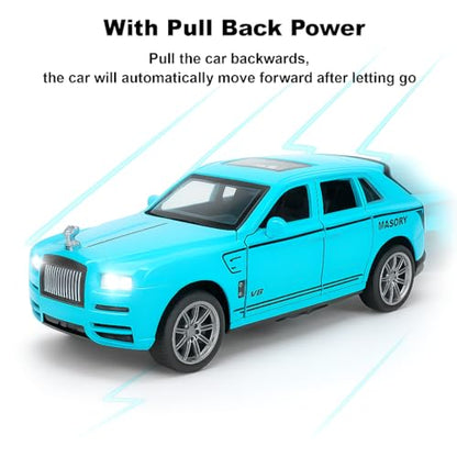 The Flyers Bay 1:32 Scale DieCast Metal Pull-Back Action Openable Doors Lights and Music Rolls-Royce Cullinan Premium Car Toy for Kids Realistic Miniature Model Gift 2+yrs Girls Boys (Sky Blue)