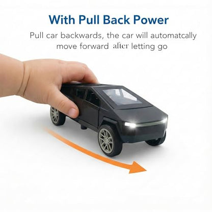 The Flyers Bay 1:32 Scale Die-Cast Metal Futuristic Pickup Truck Toy – with Lights, Sounds, and Pull-Back Action Kids Gift 2 3 4 5 6 Years Girls Boys (Tesla Cybertruck Black)