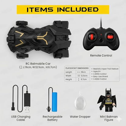 The Flyers Bay Remote Control Car for Kids with Mist Spray Action, Flashing LED Lights, 10ft Control Range, Rechargeable RC Toy Car for Boys & Girls Age 4+ (Batman Smoke Car)