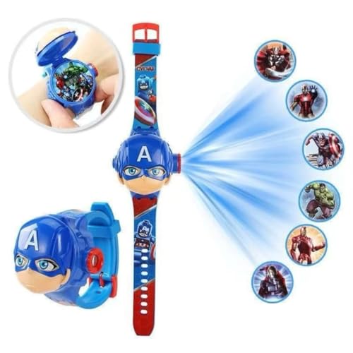 Fiddlys Kids Projection Watch Toy – Cartoon Digital Watch with 6 Image Projector, Adjustable Strap, Birthday Return Gift for Boys & Girls Age 3+ (Blue)