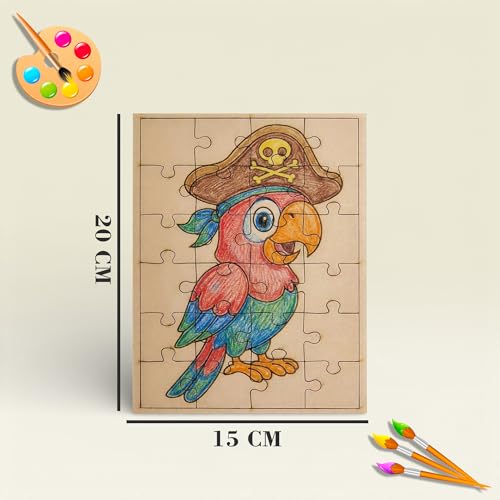 Fiddlys DIY Color Fill Wooden Jigsaw Puzzle Set for Kids (Age 4+) | 3-in-1 Paint-Your-Own Puzzle Collection | 24 Pieces Each Puzzle | Educational Toy (Cute & Fun Animals)