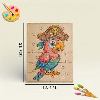 Fiddlys DIY Color Fill Wooden Jigsaw Puzzle Set for Kids (Age 4+) | 3-in-1 Paint-Your-Own Puzzle Collection | 24 Pieces Each Puzzle | Educational Toy (Cute & Fun Animals)