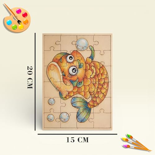 Fiddlys DIY Color Fill Wooden Jigsaw Puzzle Set for Kids (Age 4+) | 3-in-1 Paint-Your-Own Puzzle Collection | 24 Pieces Each Puzzle | Educational Toy (Fantasy Heroes)