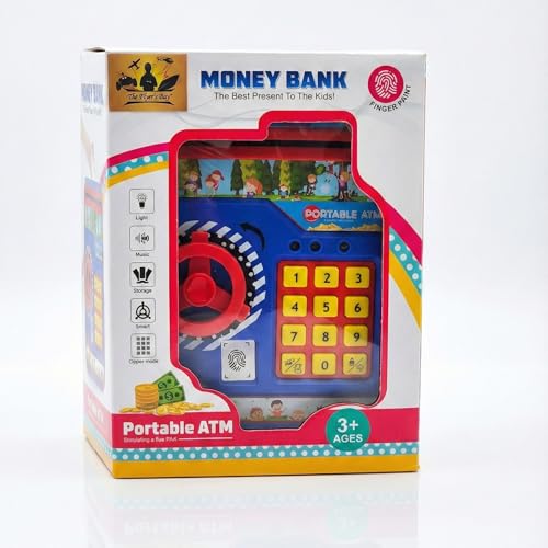 The Flyers Bay Electronic Money Bank & Portable ATM for Kids – Digital Piggy Bank Safe with Simulated Fingerprint Sensor, Password Protection, Lights & Music – Educational Coin & Cash Storage Toy