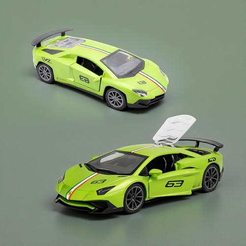 The Flyers Bay 1:32 Scale DieCast Metal Pull-Back Action Openable Doors Lights and Music Lamborghini Premium Car Toy for Kids Realistic Miniature Model Gift 2+yrs Girls Boys (Green)