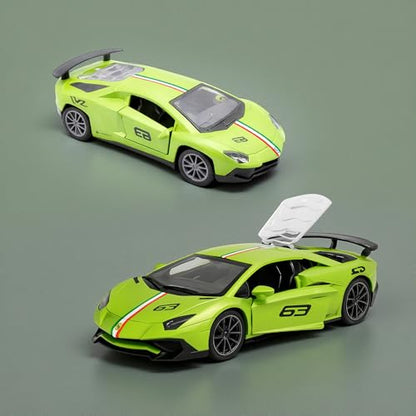 The Flyers Bay 1:32 Scale DieCast Metal Pull-Back Action Openable Doors Lights and Music Lamborghini Premium Car Toy for Kids Realistic Miniature Model Gift 2+yrs Girls Boys (Green)