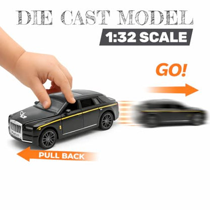 The Flyers Bay 1:32 Scale DieCast Metal Pull-Back Action Openable Doors, Lights and Music Rolls-Royce Phantom Premium Car Toy for Kids Realistic Miniature Model Gift 2+yrs Girls Boys Available (Black)