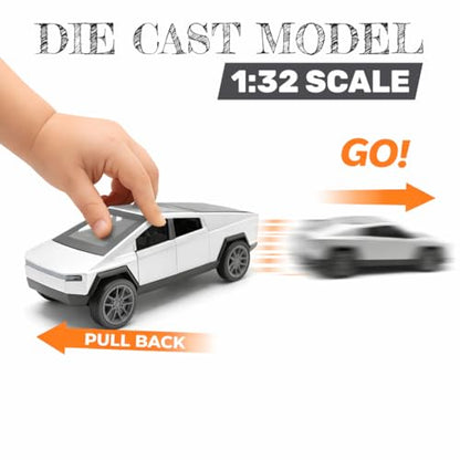 The Flyers Bay 1:32 Scale DieCast Metal Pull-Back Action Openable Doors Lights and Music Rolls-Royce Car Toy for Kids Gift 2 3 4 5 6 Years Girls Boys (Tesla Cybertruck Silver)