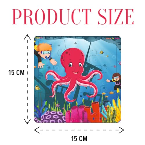 Fiddlys Wooden Jigsaw Puzzles for Kids & Children – 9 Pieces Each, Pack of 6|Double Layered Front & Back Print| Educational Toy for Boys & Girls Age 2 3 4 5 6 Year Old (Animal & Sea)