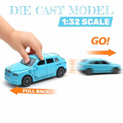 The Flyers Bay 1:32 Scale DieCast Metal Pull-Back Action Openable Doors Lights and Music Rolls-Royce Cullinan Premium Car Toy for Kids Realistic Miniature Model Gift 2+yrs Girls Boys (Sky Blue)