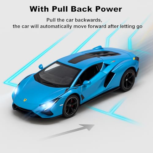 The Flyers Bay 1:32 Scale DieCast Metal Pull-Back Action Openable Doors Premium Car Toy for Kids Realistic Miniature Model Gift 2+yrs Girls Boys (Sky Blue)