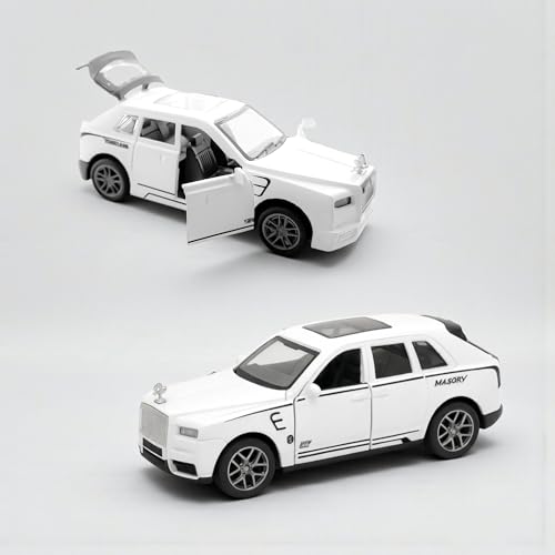 The Flyers Bay 1:32 Scale DieCast Metal Pull-Back Action Openable Doors Lights and Music Rolls-Royce Cullinan Premium Car Toy for Kids Realistic Miniature Model Gift 2+yrs Girls Boys (White)