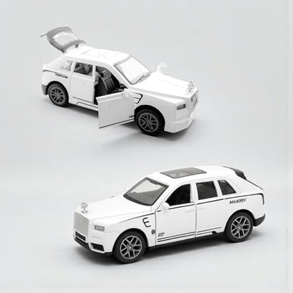 The Flyers Bay 1:32 Scale DieCast Metal Pull-Back Action Openable Doors Lights and Music Rolls-Royce Cullinan Premium Car Toy for Kids Realistic Miniature Model Gift 2+yrs Girls Boys (White)
