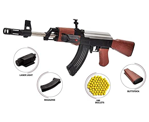 Fiddlys Ak 47 Toy Gun/Shooting Gun for Kids with Laser Light and 500 Bullets Guns & Darts,Brown