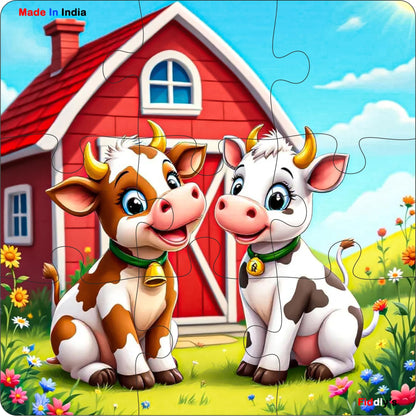 Fiddlys Single Layered Wooden Jigsaw Puzzle Games for Children & Kids -9 Pieces Age 2 3 4 5 6 Year Old Years Old Girls & Boys Animals Jigsaw Puzzle