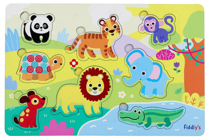 Fiddly's Wooden Puzzle Learning Educational Jigsaw Puzzle 12 Inch x 8 Inch Large Puzzle Toy for Preschool Toddler Kids & Children Age 4+