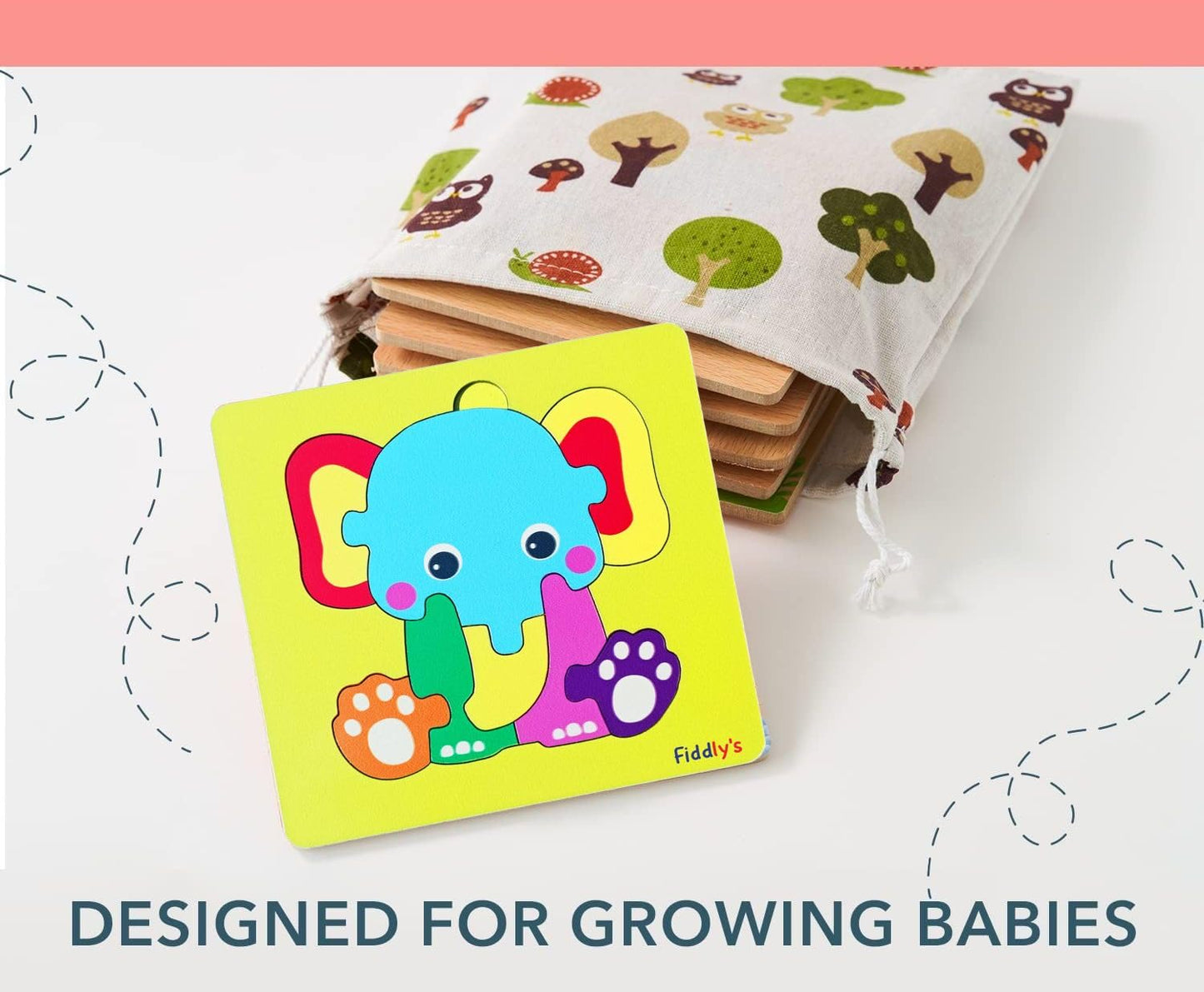 Fiddlys Cute Wooden Toddler Jigsaw Puzzles for Infants & Kids, Eco Friendly Child Kid Montessori Stem Travel Toy