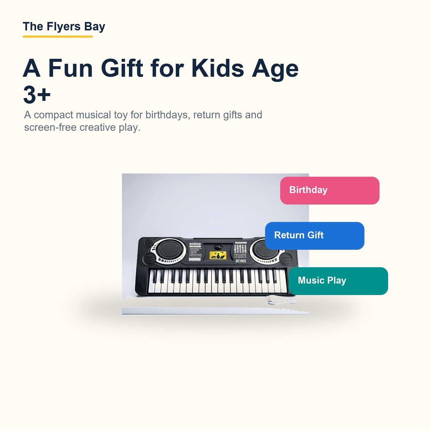 The Flyers Bay 37-Key Mini Electronic Piano for Kids 3+ | Compact Multifunctional Musical Keyboard Toy | Educational Music Learning Toy | Sound, Rhythm & Creativity Development | My First Piano